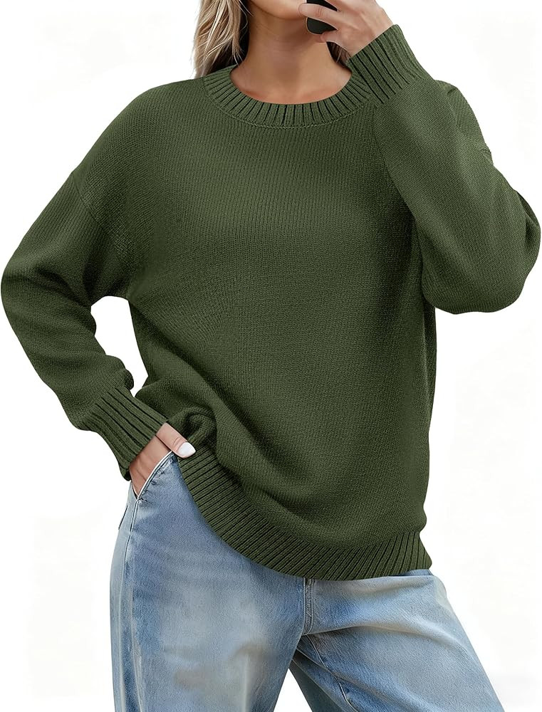 Zeagoo Fall Sweaters for Women 2026 Long Sleeve Crewneck Ribbed Knit Pullover Sweater Loose Fit B... | Amazon (US)
