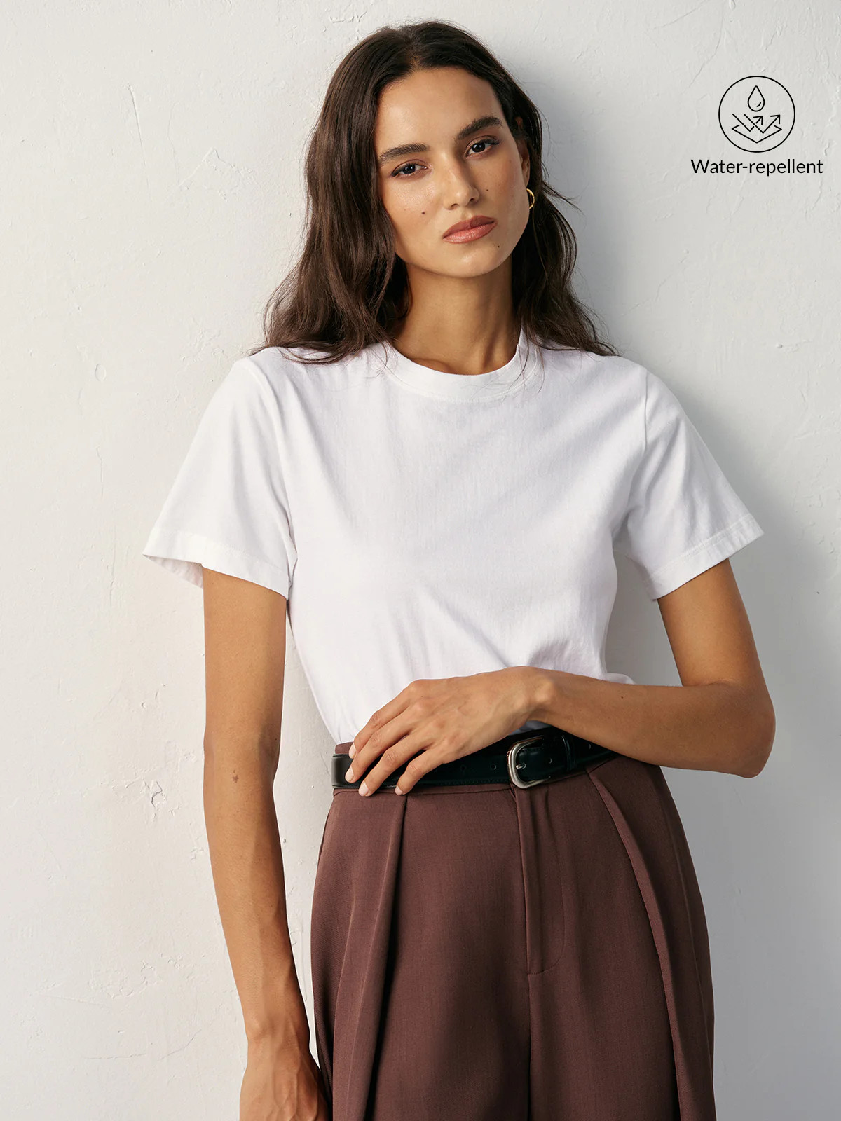 Water-Repellent Cotton Crew Neck T-Shirt | Commense