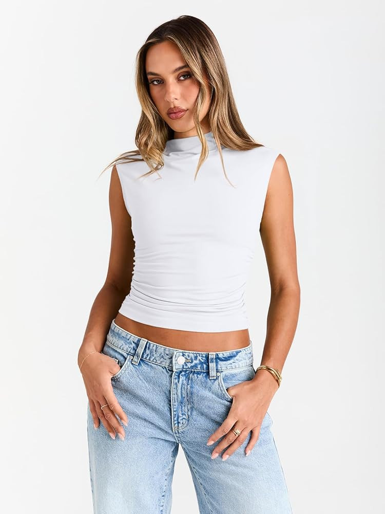 Trendy Queen Women's Sleeveless Basic Tank Tops Soft Casual Layering Shirts for Office Solid Colo... | Amazon (US)