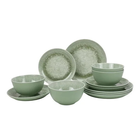 Better Homes & Gardens 12-Piece Bamboo Melamine Green Reactive Dinnerware Set | Walmart (US)