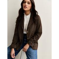 New Look Faux Suede Button Through Jacket - Dark Brown | Very (UK)