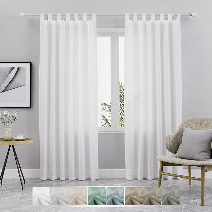 Hoydumuia White Linen Curtains 84 Inch Length, Tab Top Curtains 2 Panels Set, Light Filtering Sem... | Amazon (US)