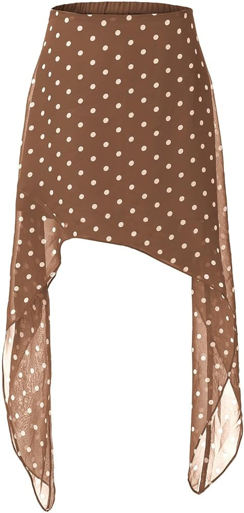 EXLURA Women Summer Boho Skirts Polka Dot Asymmetrical Midi Skirt Y2K Elastic Waist Flowy Skirts ... | Amazon (US)