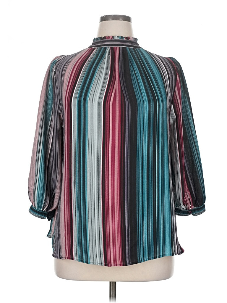 Worthington 100% Polyester Stripes Teal 3/4 Sleeve Blouse Size 1X - 47% off | ThredUp (US)