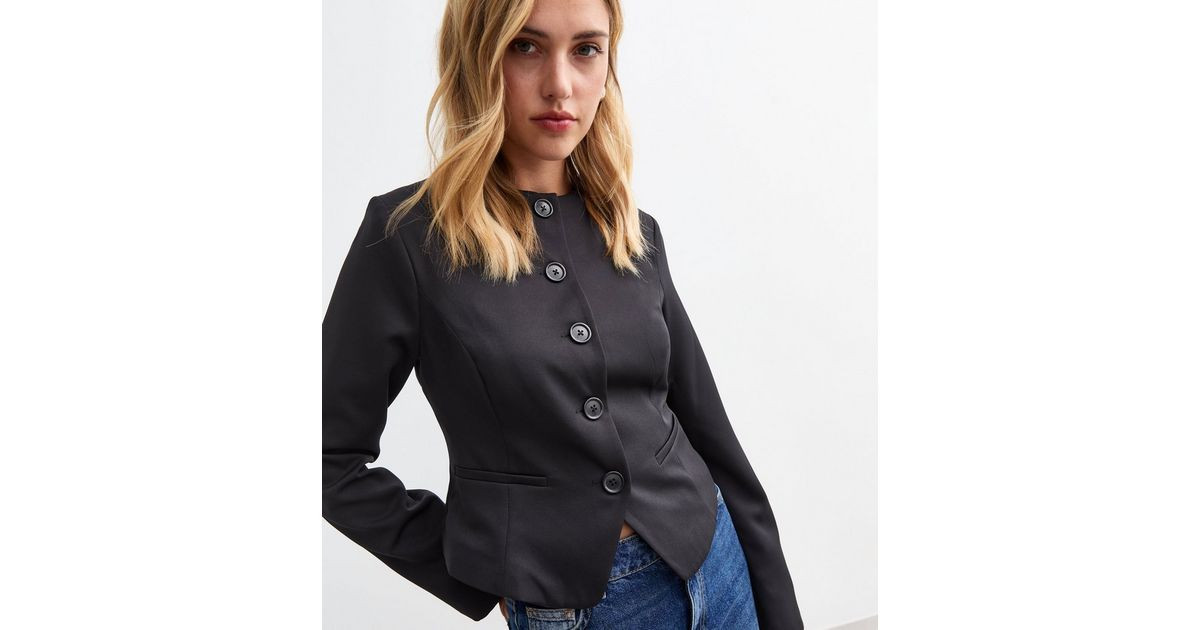 Black Crew Neck Tailored Jacket | New Look | New Look (UK)