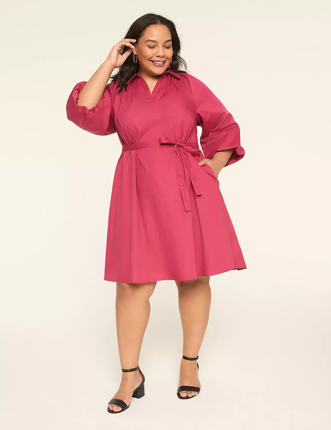 Balloon-Sleeve Collared Popover Dress | LaneBryant | Lane Bryant (US)