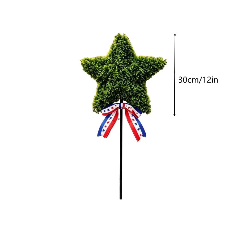 27" Patriotic Artificial Boxwood Star Topiary, UV Resistant Faux Plant Garden Stake for 4th of Ju... | Walmart (US)