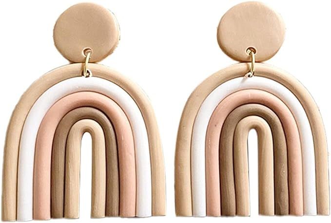 Handmade Bohemian Rainbow Clay Dangle Earrings Colorful Ceramic Clay U Shape Earrings for Women G... | Amazon (US)