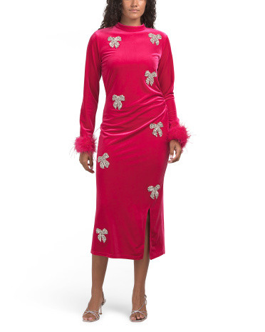 Long Sleeve Feather Trim Dress | TJ Maxx