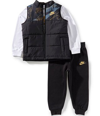 Nike Little Boys 3-Piece Logo Puffer Vest, Logo T-Shirt & Fleece Joggers Set | Dillard's | Dillard's