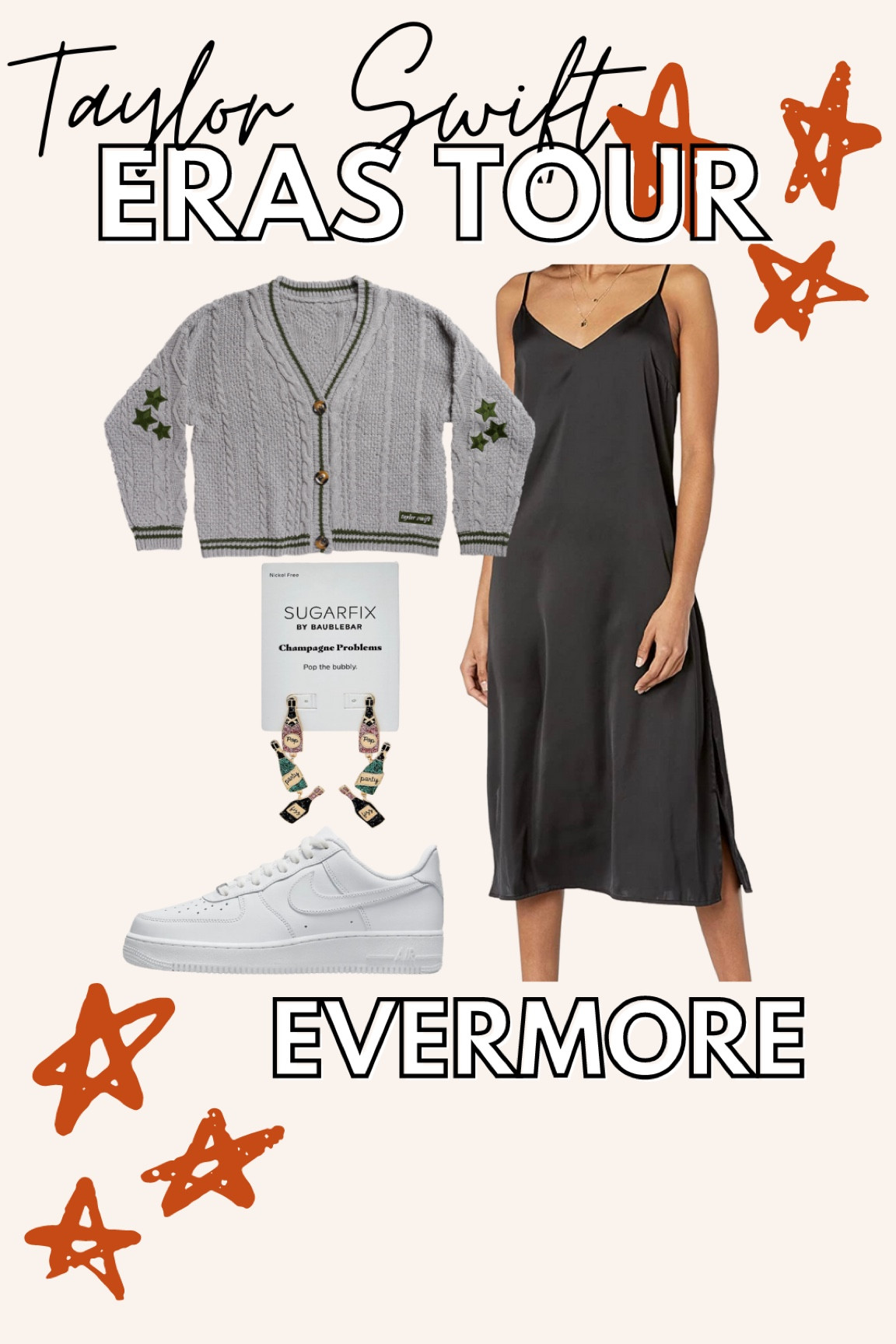 & may the only Champagne Problems we have in our lives are these cutesy earrings from Baublebar. They totally pass the Evermore era vibe check!🍾

Evermore cardigan dupe LINKED. You don’t have to have fomo from missing out on the Taylor Swift merch launch… like I did 🥂

So get your cutie Taylor Swift cardigan merch dupe, a cute slip dress, & white sneakers for a comfty, chic outfit for Taylor Swift’s Eras Tour ✨

Linked similar necklace choices. The ones pictured are from ResinRina online.✨ She makes the BEST gifts for the Swiftie in your life. I love shopping small when I can! 

#LTKCyberweek 

#LTKHoliday 

#LTKstyletip
