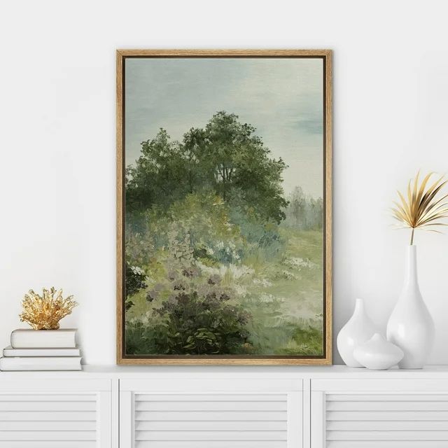 PixonSign Framed Wall Art Pastel Green Forest Field Clearing Floral/Botanical Nature Artwork Rust... | Walmart (US)