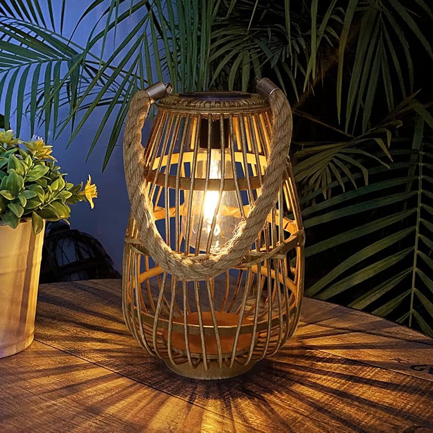 Outdoor Solar Lantern Hanging Lights - Natural Rattan Solar Lantern with Handle, Large Waterproof... | Amazon (US)
