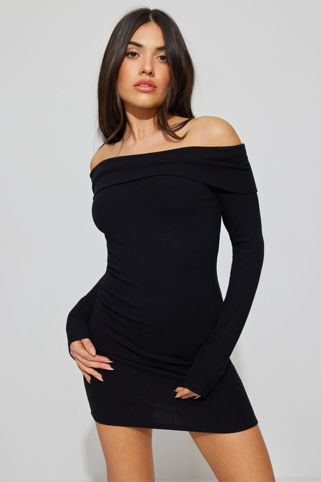 Off Shoulder Long Sleeve Mini Dress | Garage Clothing
