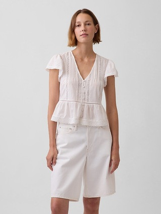 Lace Voile Peplum Crop Top | Gap (CA)