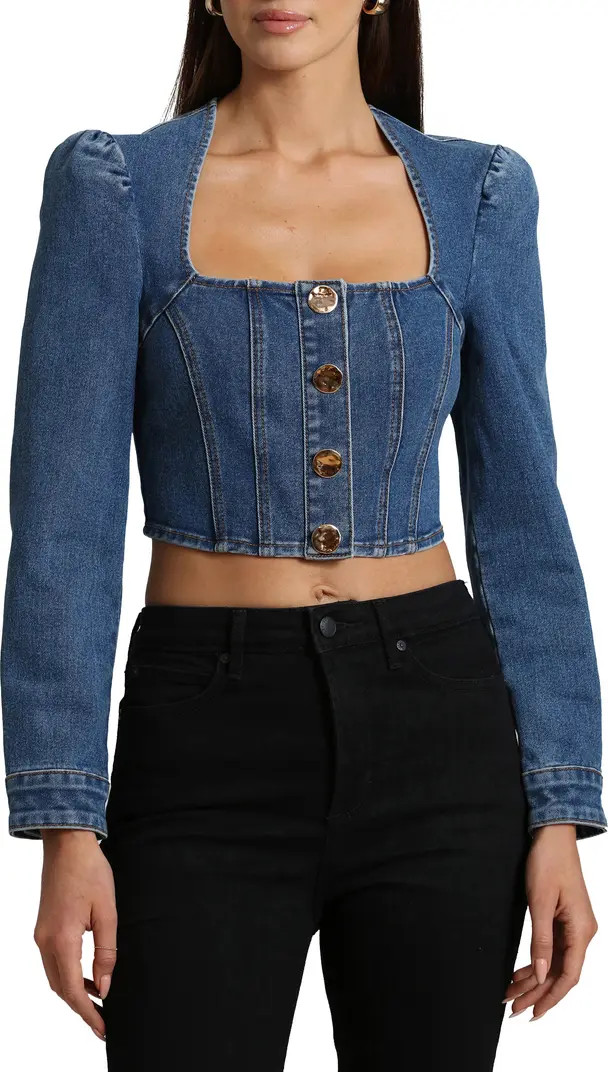 Avec Les Filles Puff Shoulder Long Sleeve Denim Crop Top | Nordstromrack | Nordstrom Rack