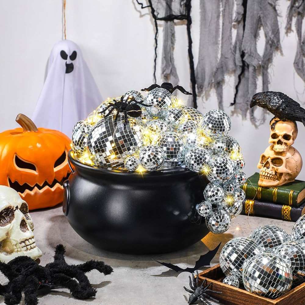 Halloween Cauldrons Decorations Large Witch Cauldron Disco Mirror Ball Black Plastic Bubble Cauld... | Amazon (US)