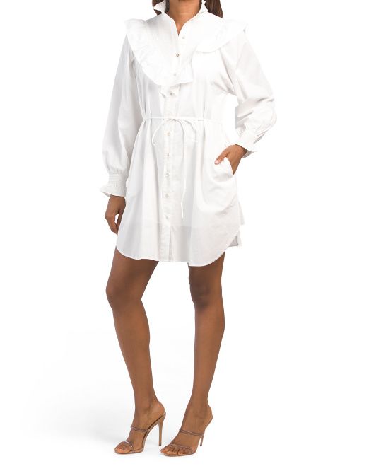 Long Sleeve Smocked Neck Poplin Shirt Dress | TJ Maxx