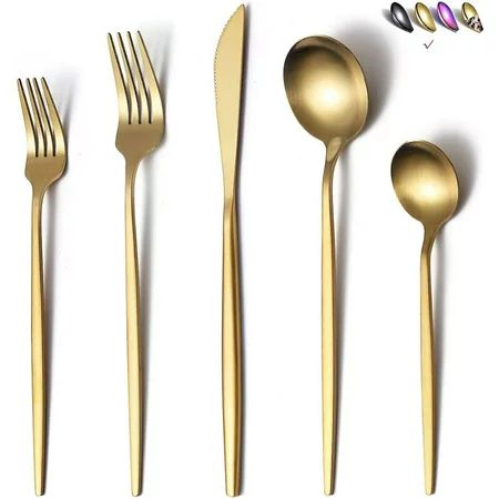 Just Houseware Matte Gold Silverware Stainless Steel Flatware Set Titanium Plating Cutlery Set of 20 Pieces (4 Dinner Knives 4 Dinner Forks 4 Dinner Spoons 4 Teaspoons 4 Salad Forks) | Walmart (US)