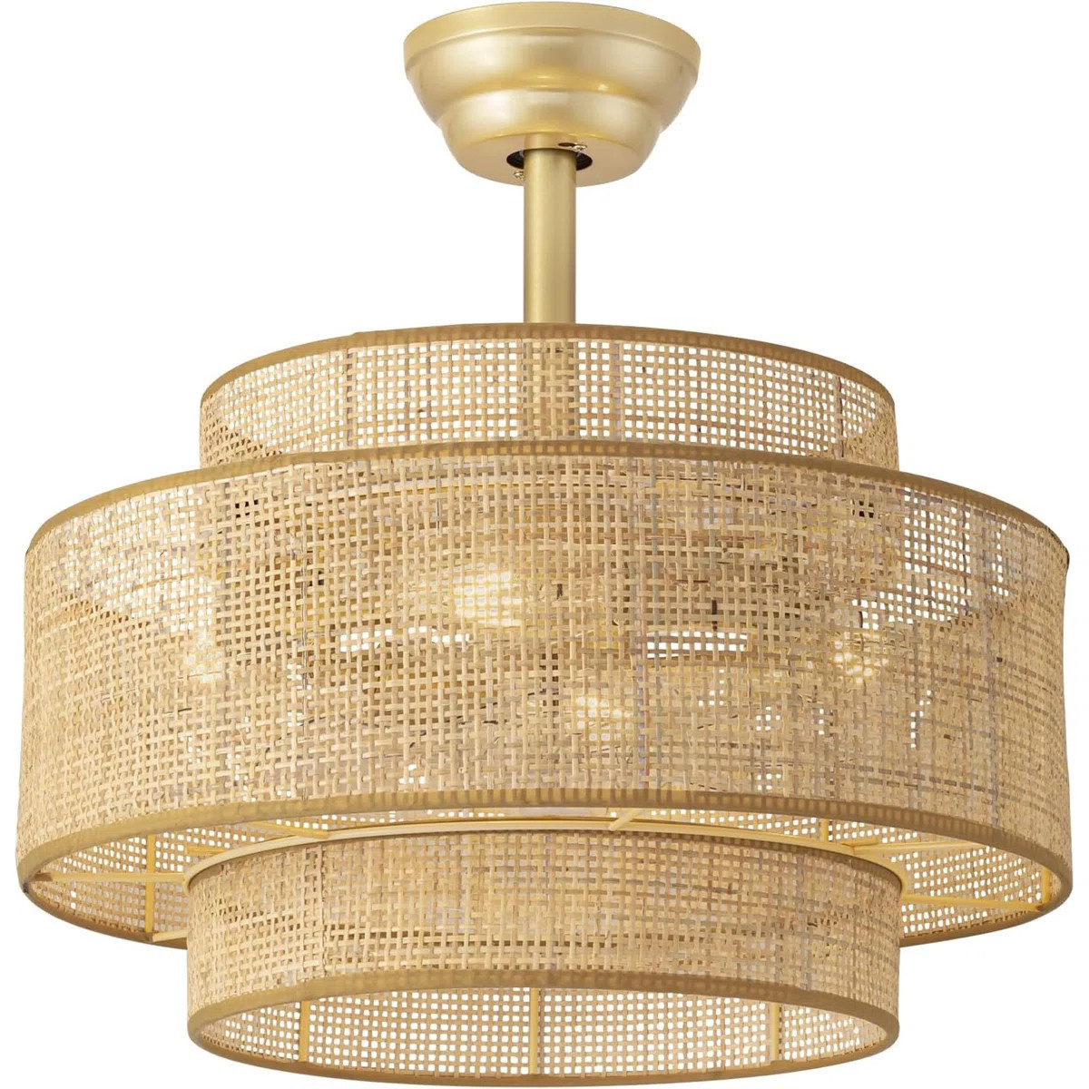 Bay Isle Home™ Boho Fandelier Ceiling Fan with Light Rattan Chandelier Fan Remote Gold Caged Ce... | Wayfair North America
