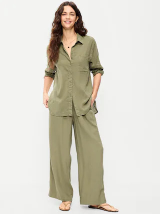 High-Waisted Linen-Blend Super Wide-Leg Pants | Old Navy (US)