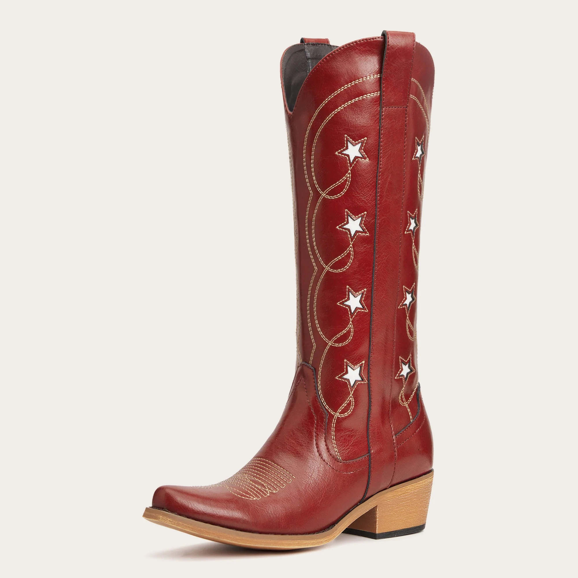 The Starla – Cherry Red Star Embroidered Cowgirl Boots | REDTOP