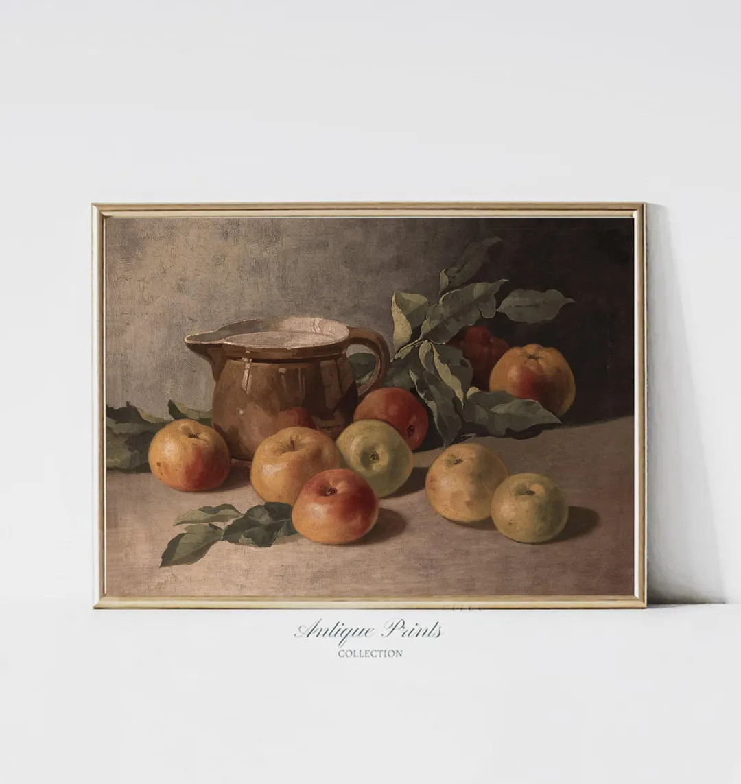 Vintage Farmhouse Kitchen Wall Art, Apple Oil Painting, Antique Rustic Kitchen Decor, Fruit Paint... | Etsy (US)