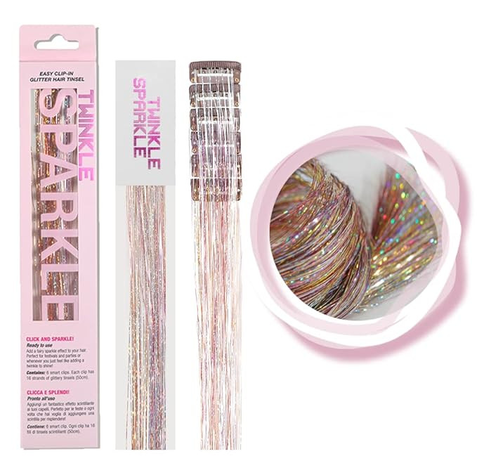 Pack of 6 Pcs Clip in Hair Tinsle Kit, 19.6 Inch Heat Resistant Glitter Tinsel Hair Extension wit... | Amazon (US)