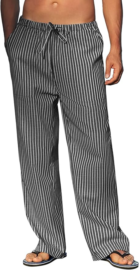 COOFANDY Mens Linen Loose Pant Lightweight Elastic Waist Trouser Yoga Beach Pant | Amazon (US)
