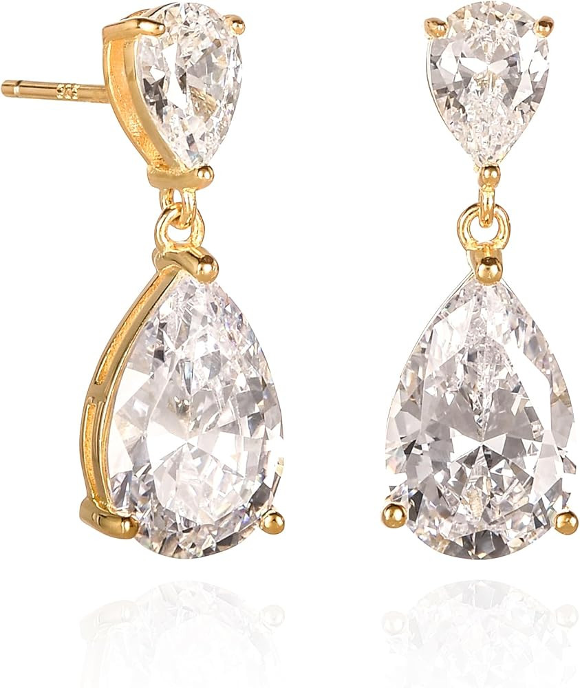 925 Sterling Silver Teardrop Earrings for Women with Colored and White Cubic Zirconia, Sterling S... | Amazon (US)