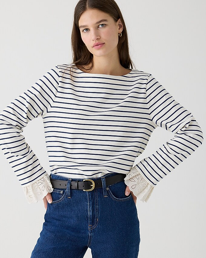 Mariner jersey bell-sleeve striped T-shirt with eyelet trim | J. Crew US