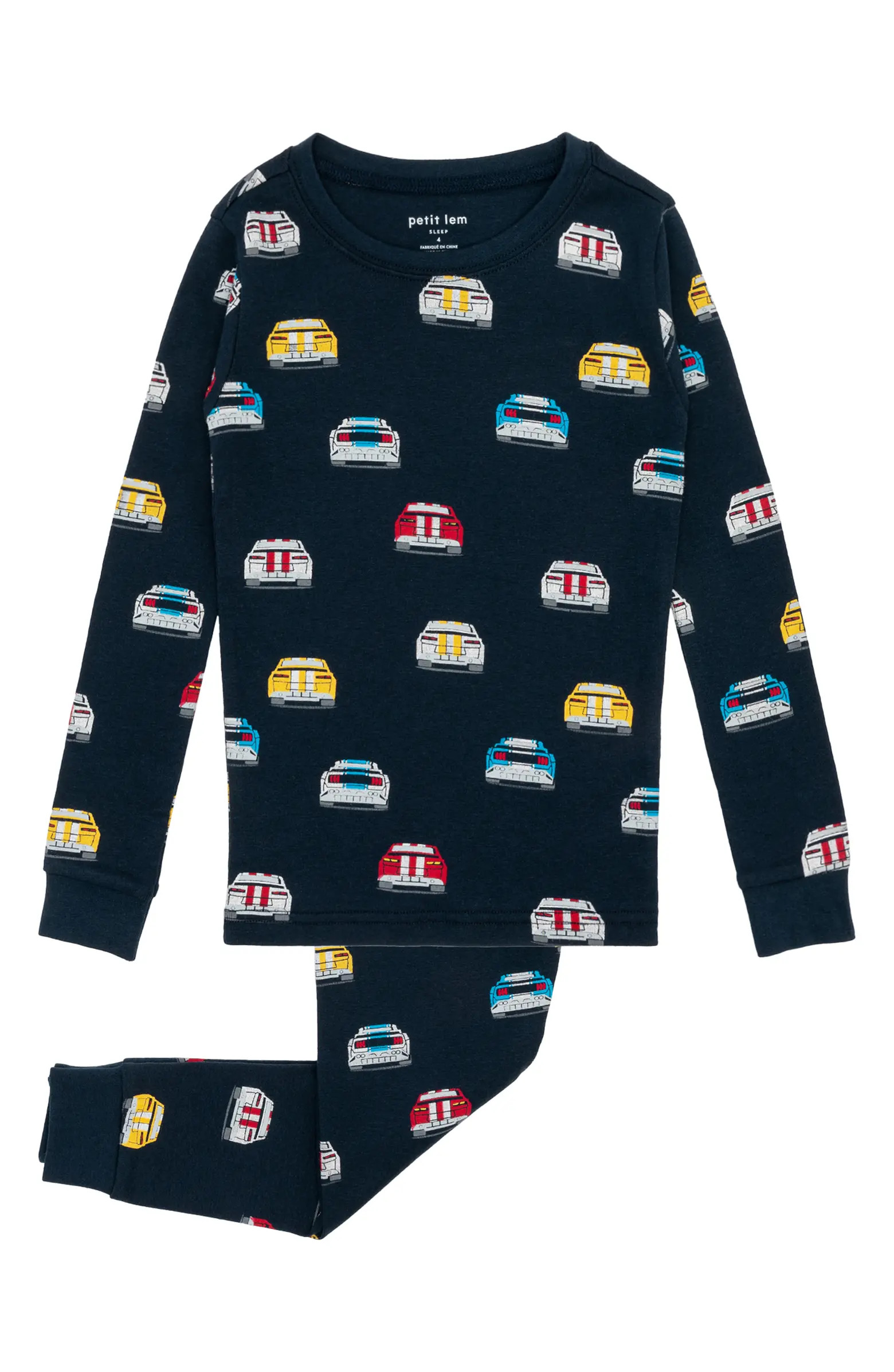 Kids' Racecar Print Organic Cotton Fitted Two-Piece PajamasPetit LemLittle Boy | Nordstrom