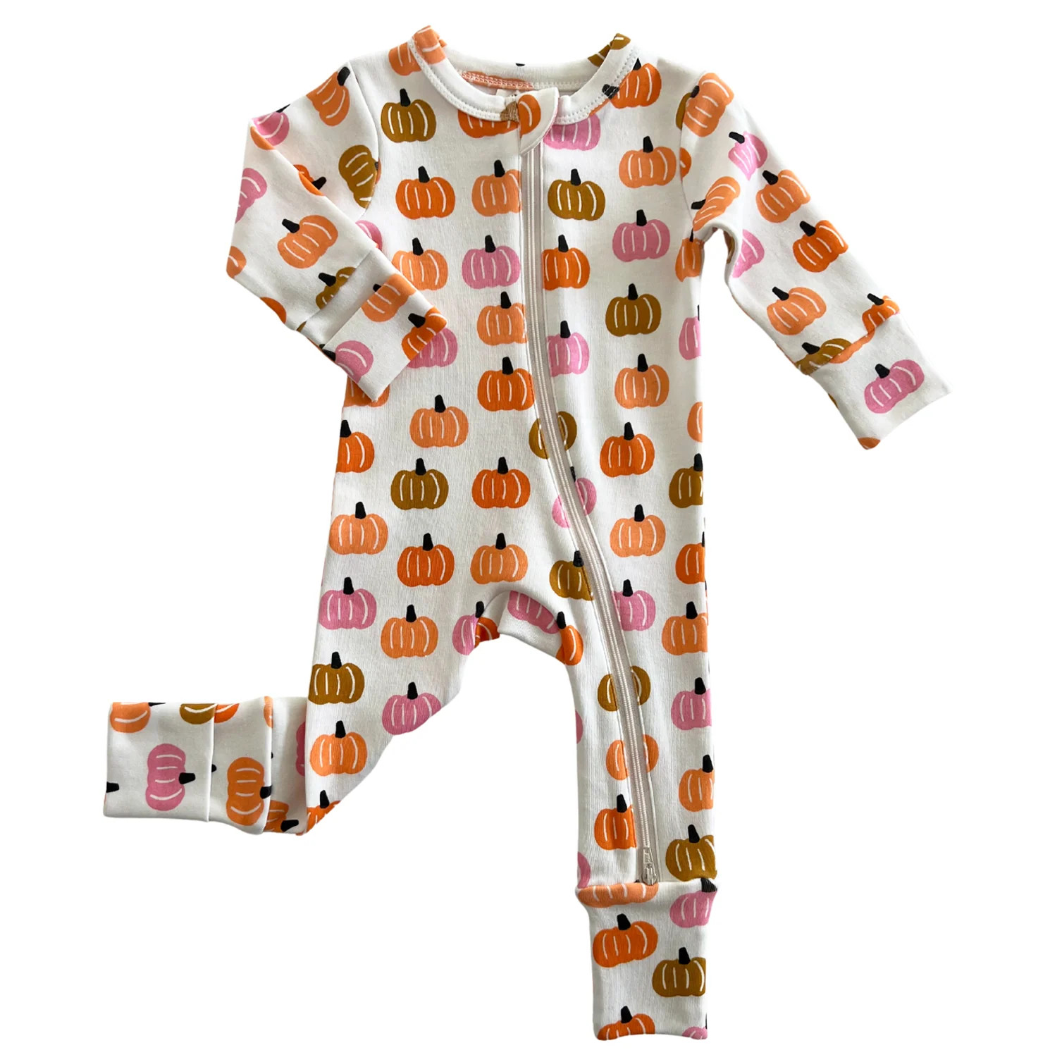 Pink Pumpkin Patch / Organic 2-Way Zip Romper | SpearmintLOVE