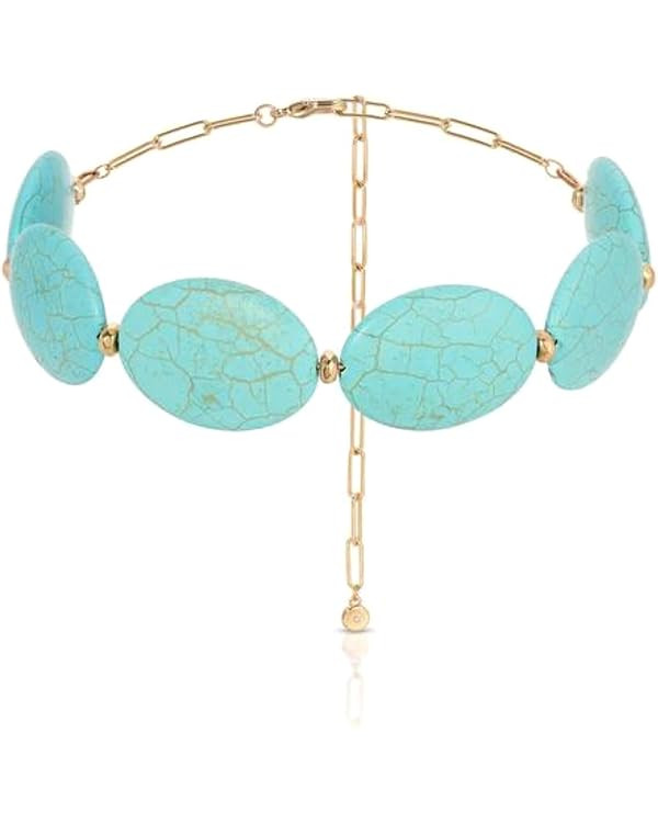 Ettika Choker Necklace For Women. Turquoise Jewelry. Oval Turquoise Stones Statement Choker Neckl... | Amazon (US)