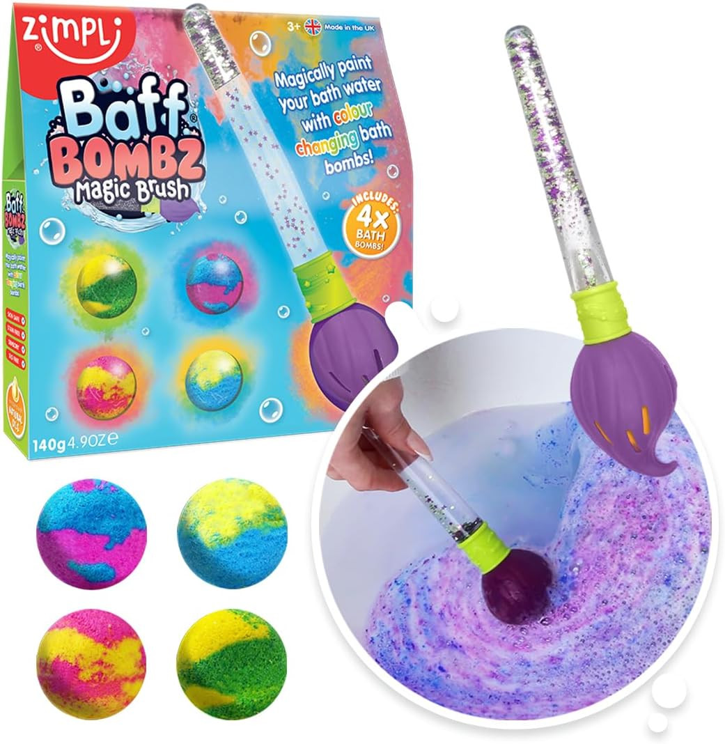 Baff Bombz Magic Brush, 4 x Bath Bombs, Magically Paint Your Bath Water, Creative Bath Toy for Ch... | Amazon (US)