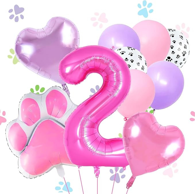 Pink Dog Birthday Balloons, Paw Print Balloons, Two Sweet Birthday Party Supplies, Cartoon Dog Sk... | Amazon (US)