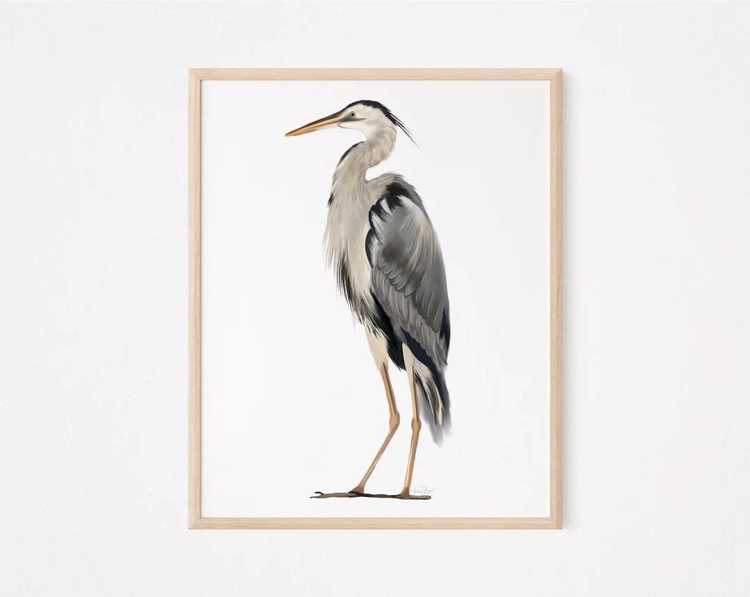 Heron Bird Art Print Great Blue Heron Painting Coastal Bird - Etsy | Etsy (US)