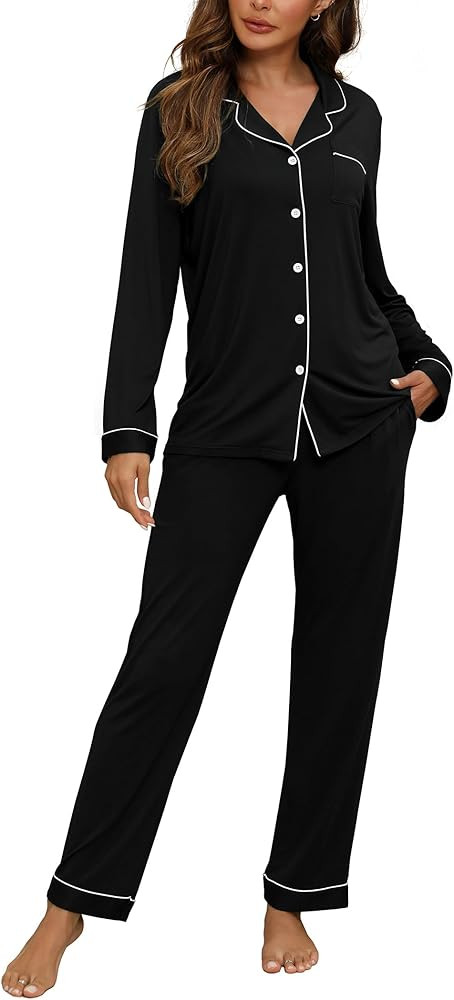Womens Pajamas Sets 2 Piece Long Sleeve and Pant Pj Sets Button Up Sleepwear | Amazon (US)