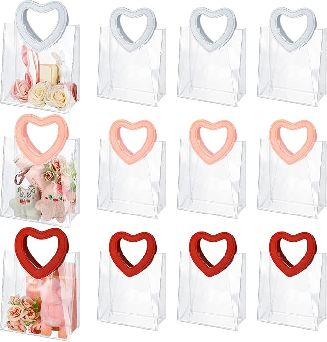 24 Pcs Valentine's Day Clear Plastic Gift Bags with Handle, 7.87 x 7.09 x 3.94 Inch Reusable Tran... | Amazon (US)