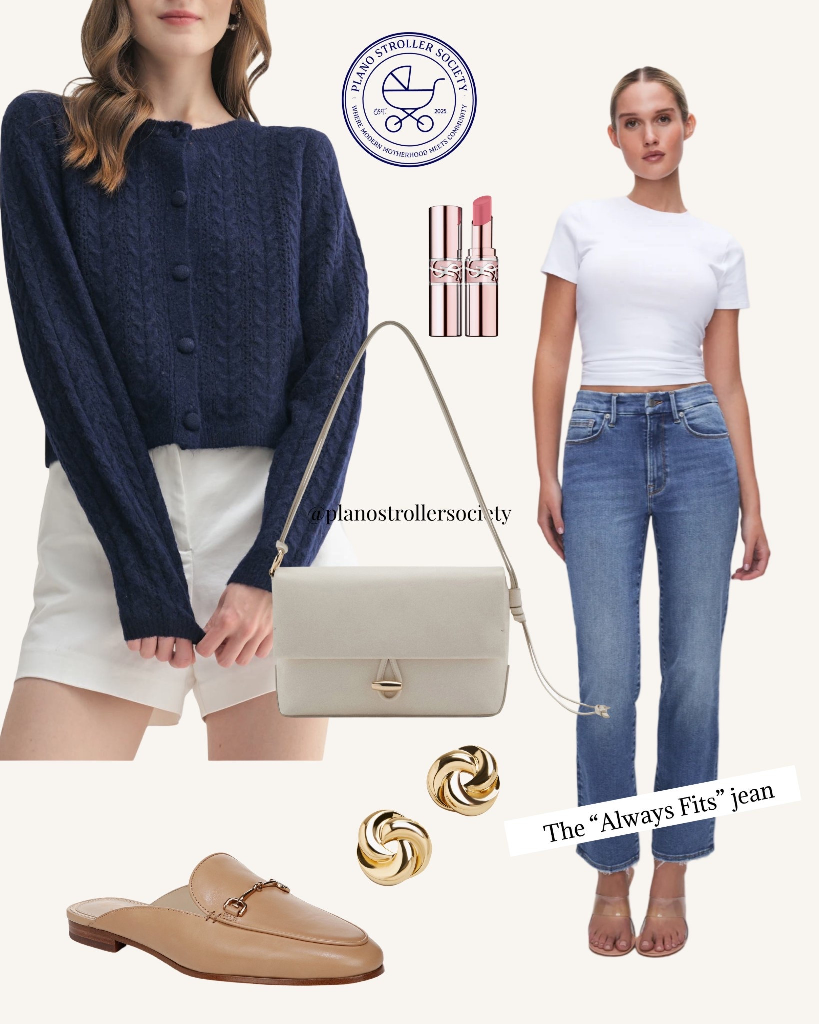 Easy postpartum looks for the fall season— these innovative jeans are one-size-fits-four design. So they are perfect for fluctuating sizes after pregnancy!