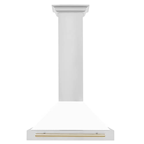 ZLINE 30 in. Autograph Edition Convertible Stainless Steel Range Hood with White Matte Shell and Polished Gold Accents (KB4STZ-WM30-G) | Amazon (US)