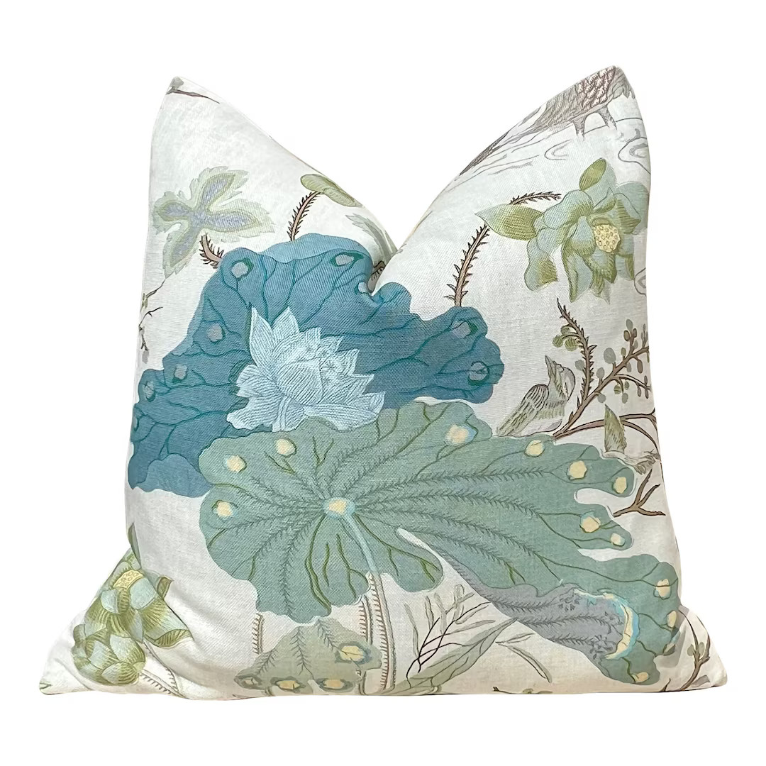Lee Jofa Luzon Pillow in Jade. Linen Aqua Teal Cushions, Designer Exotic Bird Pillows, High End P... | Etsy (US)