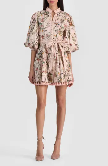Alice + Olivia Lucy Floral Print Tie Waist Minidress | Nordstrom | Nordstrom