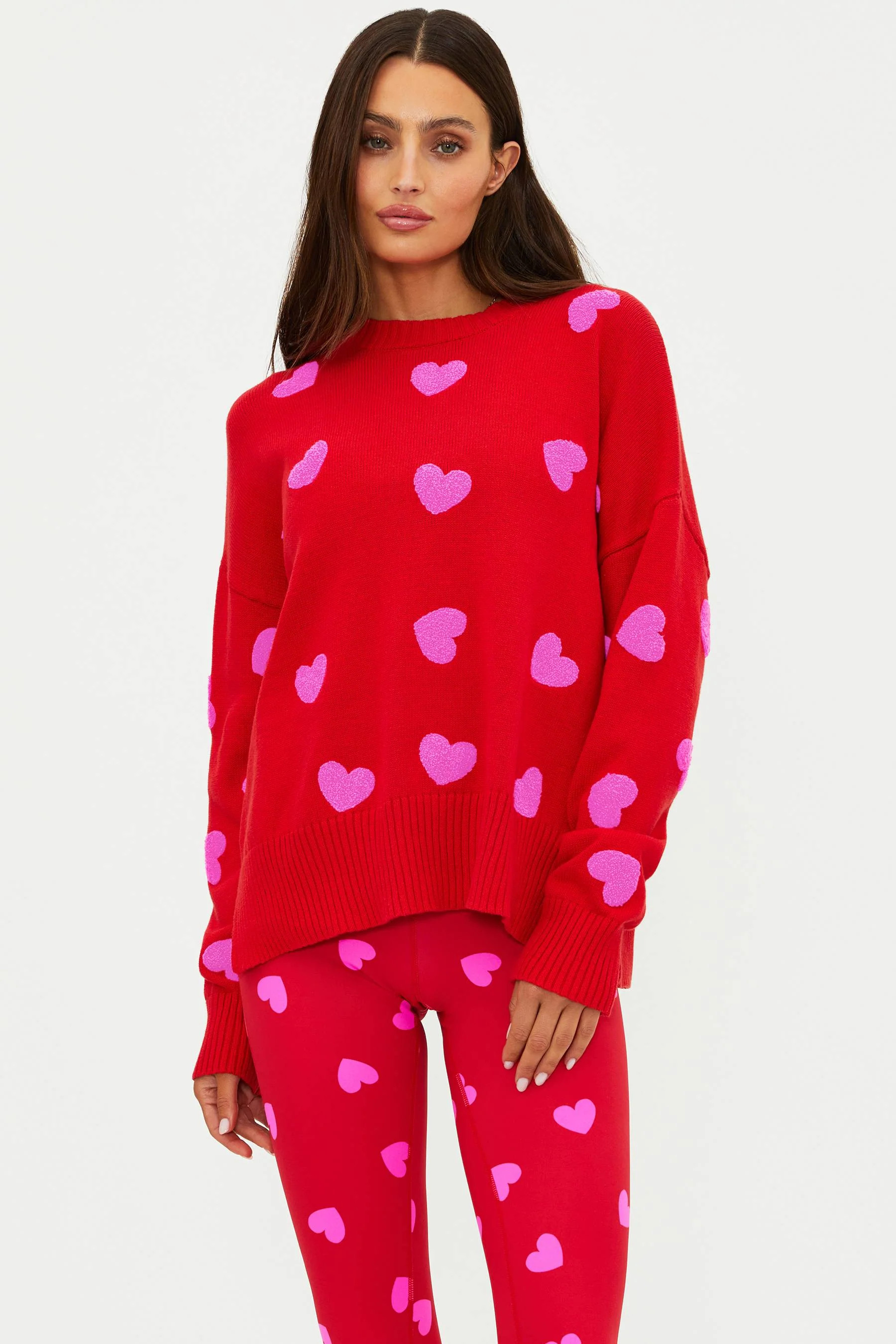 Callie Sweater Royal Red Hearts | Valentines Heart Legging | Beach Riot | Beach Riot