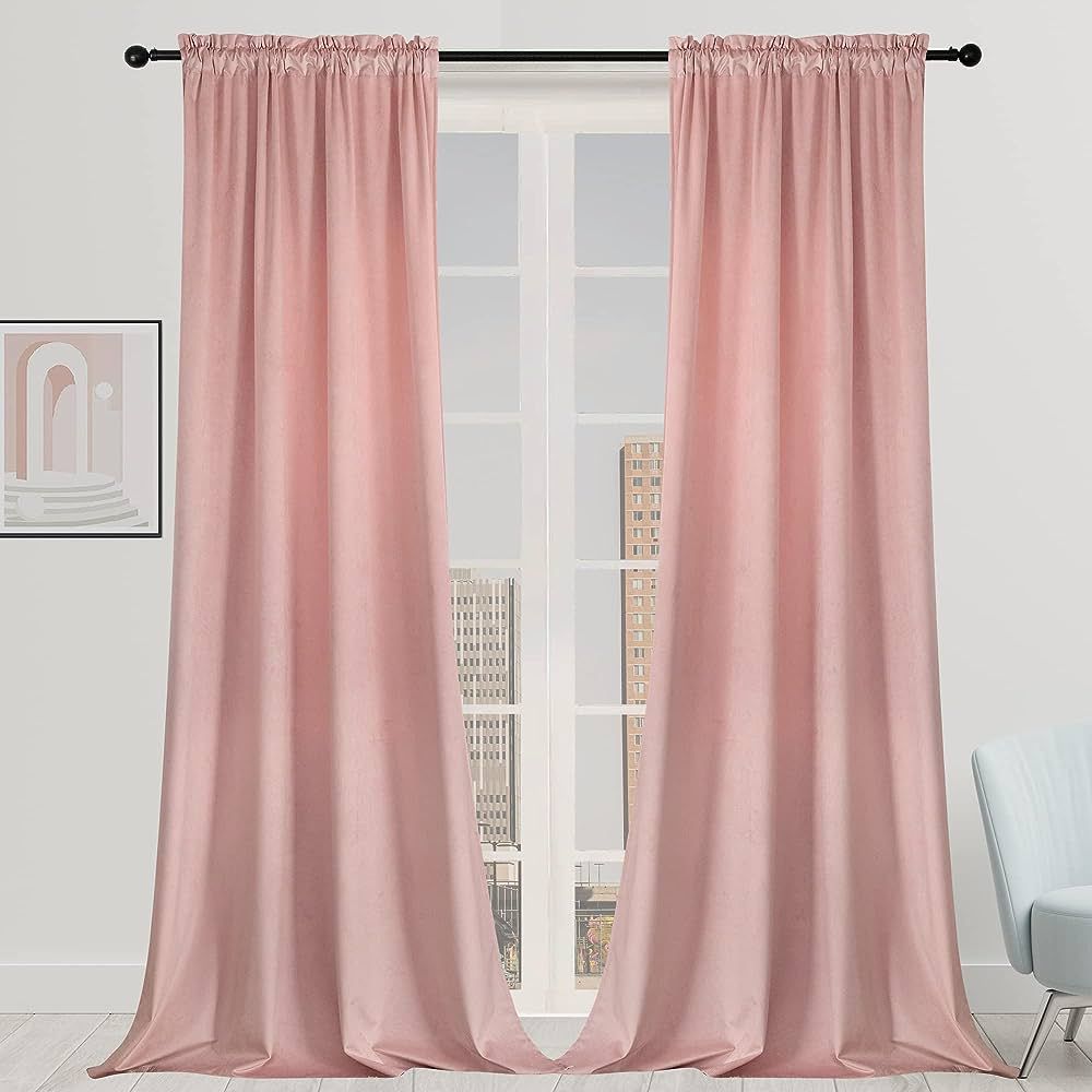 Blush Pink Velvet Curtains 108 inches Super Soft Home Decor Room Darkening Curtains 2 Panels Set,... | Amazon (US)