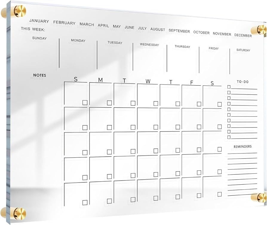 Premium Ultra-Clear Acrylic Wall Calendar Dry Erase | 24"X18" | Large Glass Calander For Home Fam... | Amazon (US)