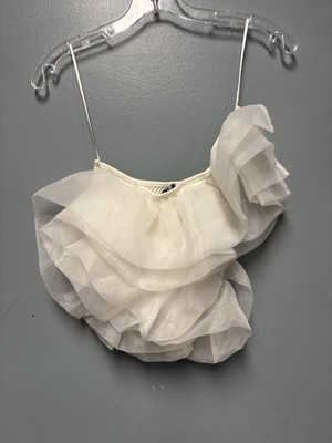 Zara One Shoulder Ruffle Top Women's Medium White Blogger's Fave Organza | eBay US