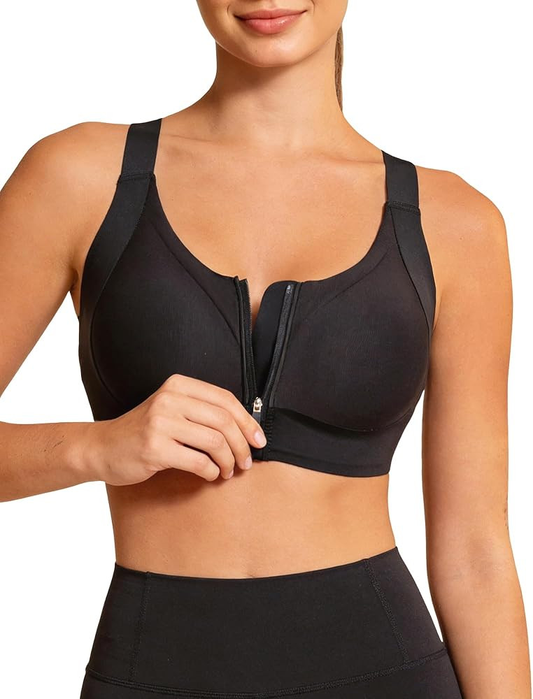 Womens Front Zip Sports Bra, Wireless Jelly Support Bra, Full Coverage Seamless Comfort for Daily... | Amazon (US)