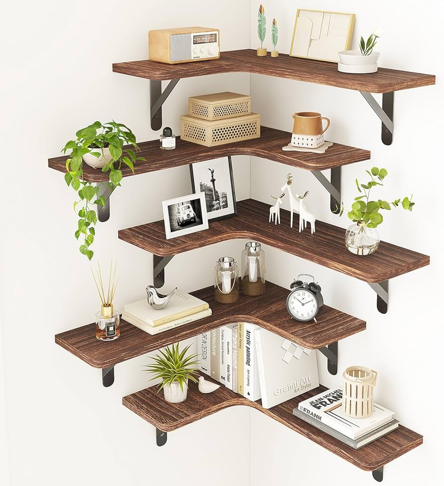 Fixwal Corner Floating Shelves for Wall Set of 5, Rustic Wood Wall Mounted Shelf for Bathroom, Ki... | Amazon (US)