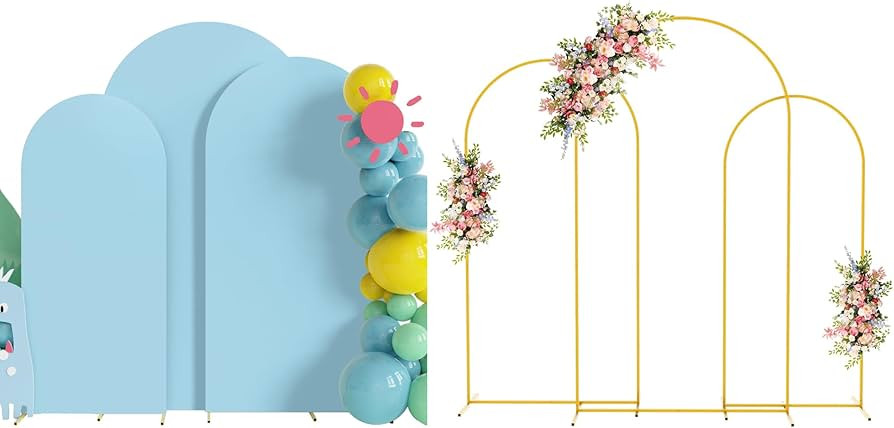 Fomcet Metal Arch Backdrop Stand Set of 3 and Dusty Blue Wedding Arch Covers 7.2FT & 6.6FT & 6FT ... | Amazon (US)